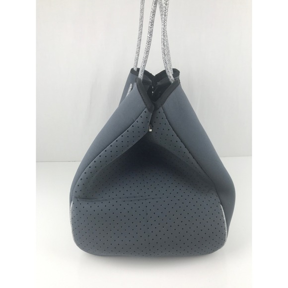 QOGIR Gray Neoprene Tote Bag Red White Stripe‎ Beach Travel Zipper Pouch - Picture 4 of 16